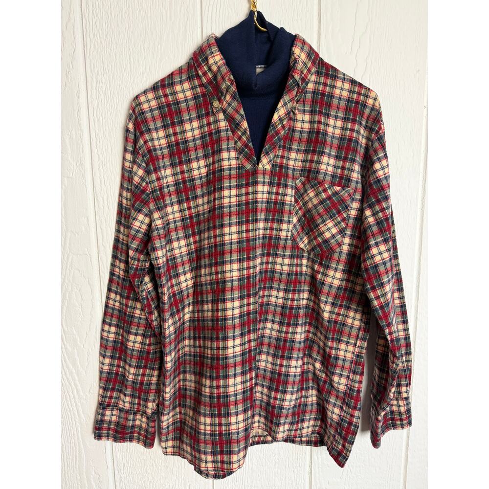 Vintage 90s Brubaker Plaid Mock Neck Layered Flannel Shirt Size M